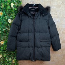 Utex Design Faux Fur Hooded Wool Blend Puffer Coat Jacket Dark Gray Size Small