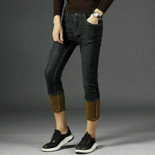 Mens Thermal Jeans Thick Velvet Denim Pants Warm Fleece Lined Jeans Trousers