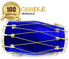Royal blue velvet  Indian Wood Dholak Folk Musical Instrument Drum Nuts and Bolt