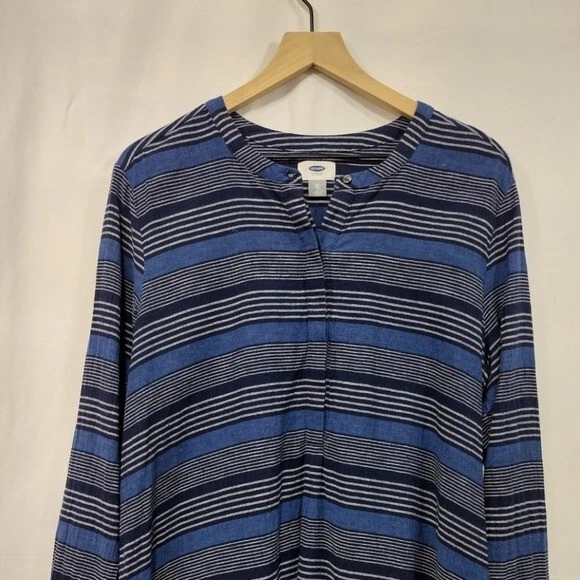 Old Navy Linen Striped Top Womens XL Gray Blue Boho Retro Peasant Casual Comfy - Image 3 of 4