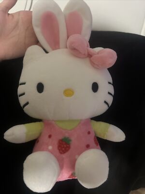 SANRIO HELLO KITTY EASTER BUNNY  RABBIT PLUSH STRAWBERRY DOLL 11  2023