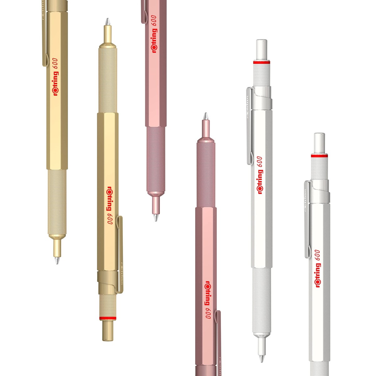 rOtring 600 Ballpoint Pen Pearl White Refillable Metal Hexagonal