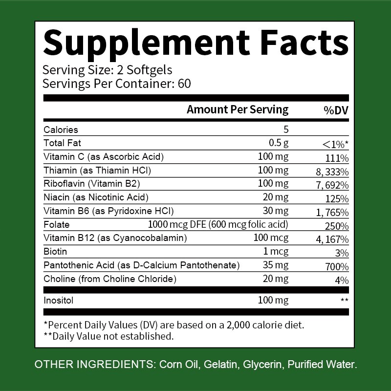 BEWORTHS Vitamin B Complex Capsules Whole Food Supplement B1, B2, B3, B5, B6,