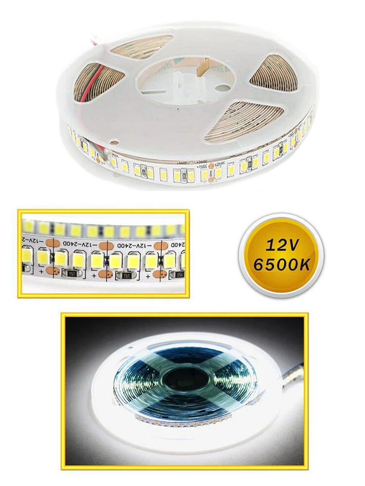 Striscia 1200 led smd 2835 strip 5 metri bobina luce bianca fredda 6500k IP22 - Immagine 3 di 4