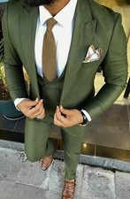 Men's Solid Green 3 Piece Slim Fit Suit For Formal, Groom, Wedding Wear