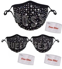 3 PACK Rhinestone Bling Face Mask Swarovski Crystal Face Masks for Women