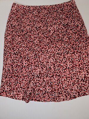 Talbots Skirt Red Fluttery 14 Petite Lined Side Zipper Black White Pink Flecks