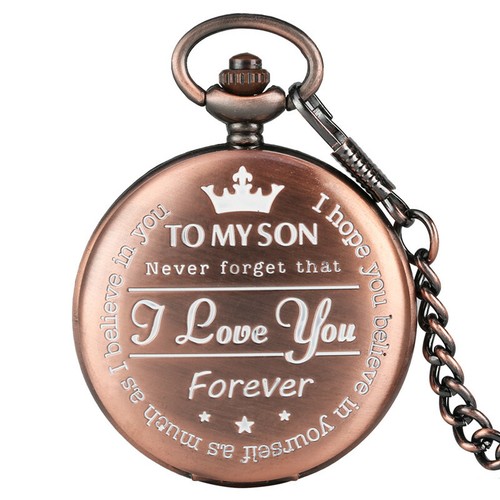 Classic Antique TO MY SON BOY Gift Quartz Pocket Watch Necklace Pendant Chain - Picture 24 of 25
