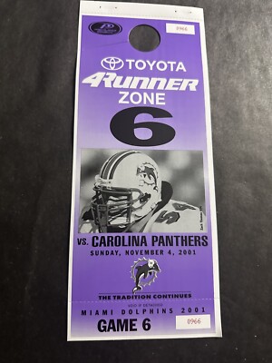 2001 NFL Miami Dolphins Football Carolina Panthers Vintage Parking Pass Game 6