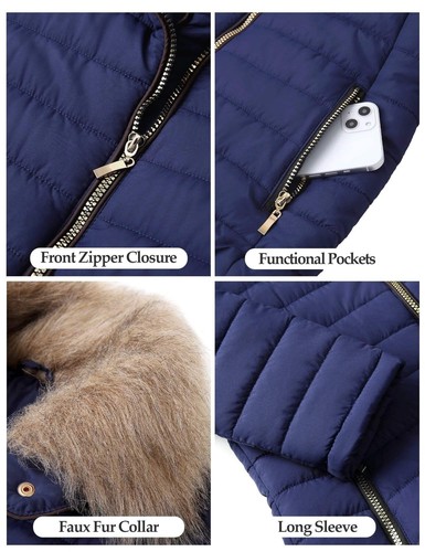 luvamia Women Parka Coat Pockets Quilted Puffer Jacket with Faux Fur Lapel, Size - 第 7/55 張圖片