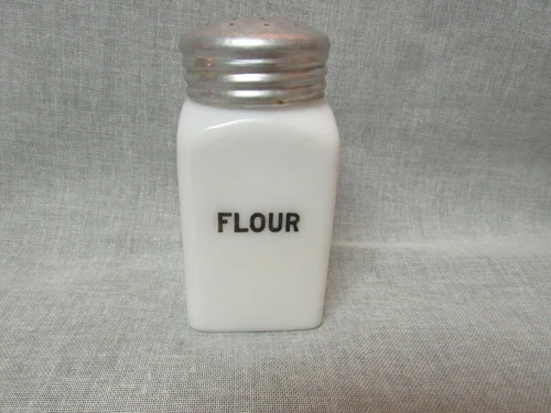 Vintage 1930's McKee Milk White Glass Square Pattern "FLOUR" Shaker w/top