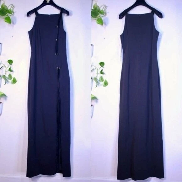 Vestido BADGLEY MISCHKA 6 Pequeño Negro Formal Noche Largo Abertura Alta NUEVO $630 Foto 2 de 4