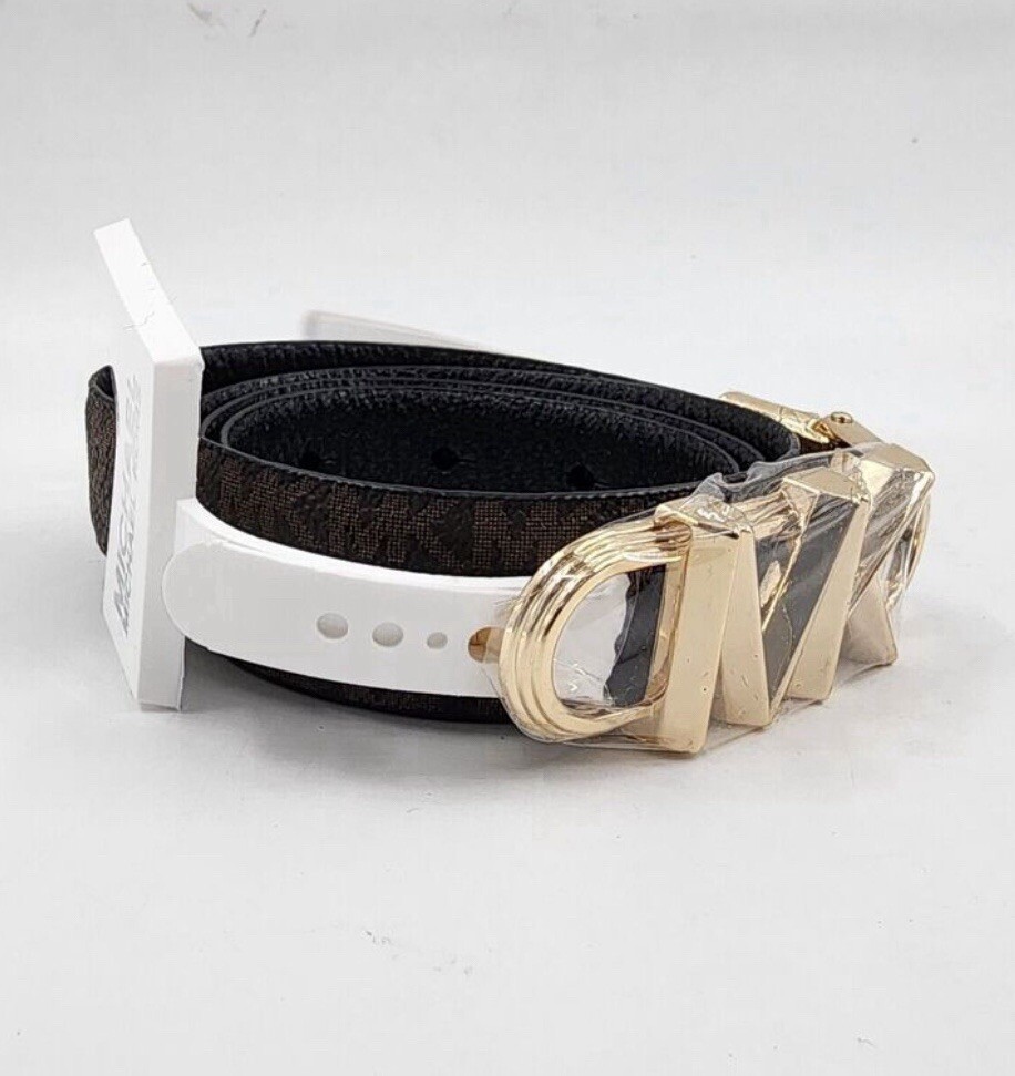 Michael Michael Kors 25mm Reversible Logo Belt Sz Medium Black-Brown / Gold NEW Michael Kors Reversible Black/Tan Two Tone MK Circle Logo  main image 4