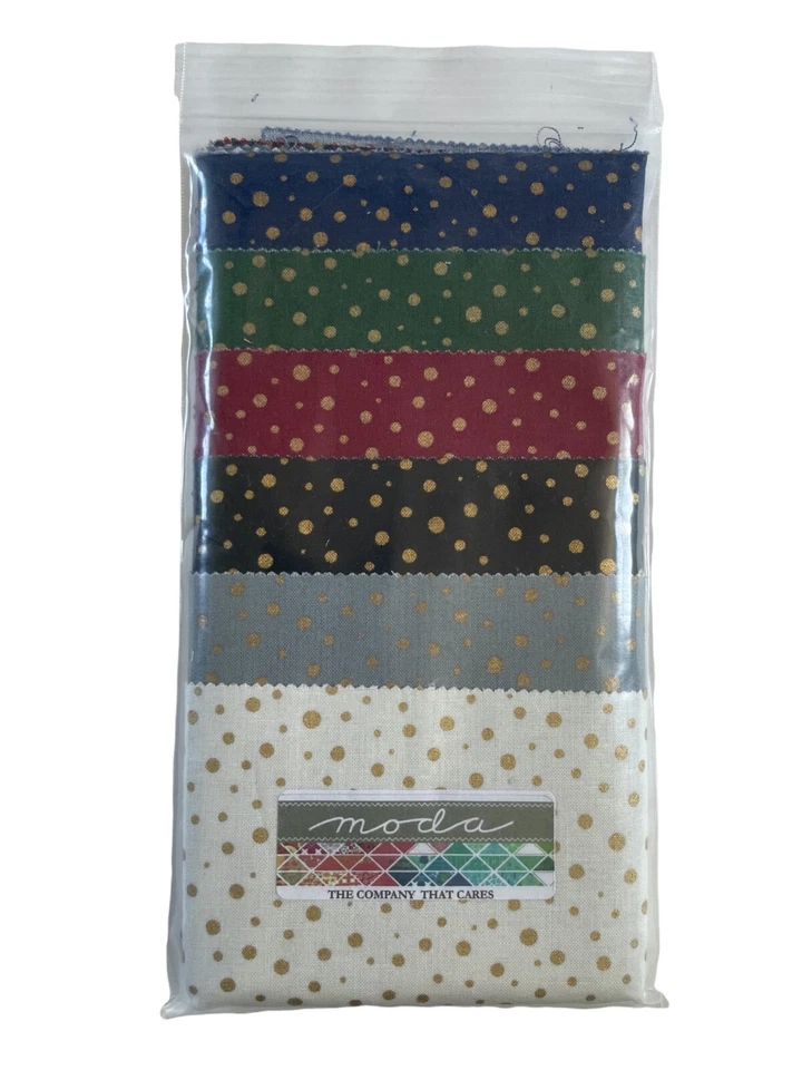 Moda Fabric 6 pc Candy Bar Gold Polka Dot Cotton Quilt Fabric 13 x 11-1/2" each - Image 2 of 4