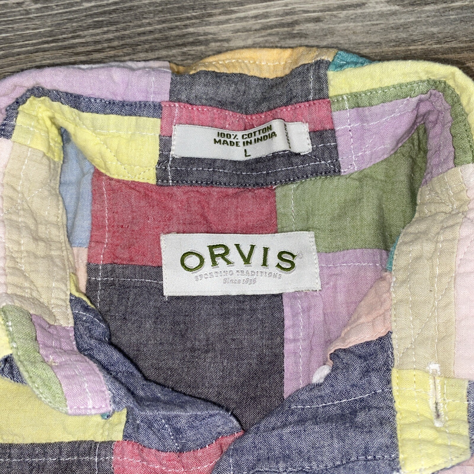 Orvis Patchwork Button Down Shirt Men's Size larg… - image 11