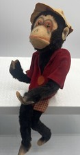 HERMAN PECKER Bendable Shelf Sitter Plush Mohair Mr. Monkey Head Tail Move Vtg