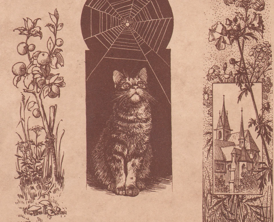 1900 Lithographie Journal de la décoration enfants chat oiseaux art nouveau - Photo 2/2