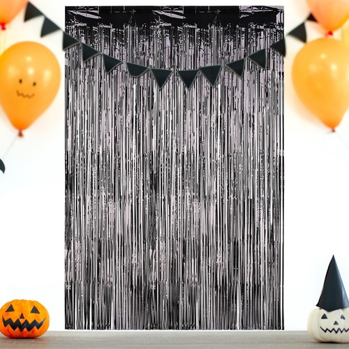 Borlas colgantes negras con flecos metálicos para puertas de Halloween 2M - Imagen 7 de 16