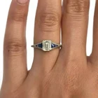 Art Deco Style Emerald Cut Lab Created Diamond & Sapphire 925 Silver Ring ForHer