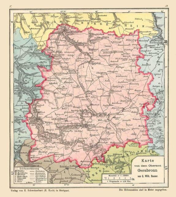 Oberamt Gerabronn Bauser hand atlas reprinting the map of 1885-