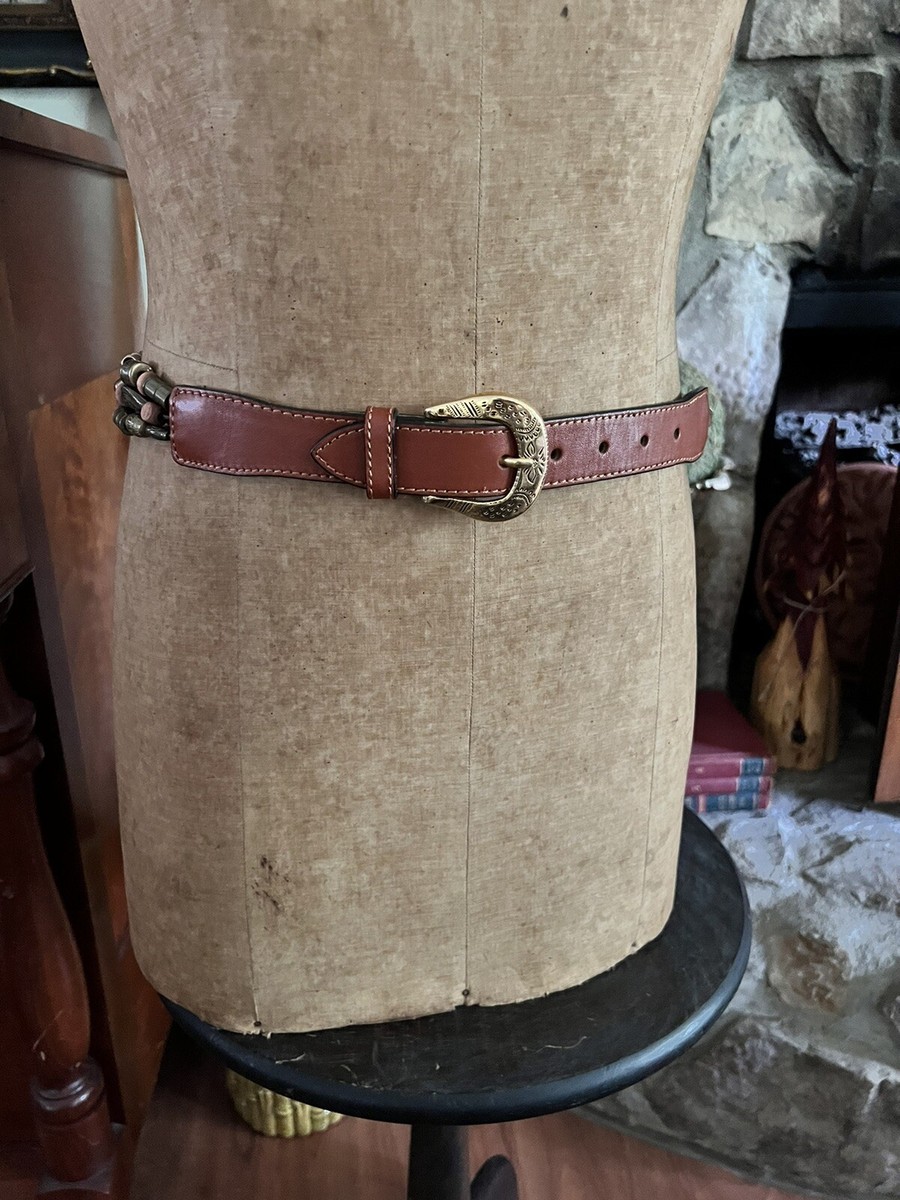 VTG Boho Leather Belt, Mixed Metals 80s Mixed Metal Belt, Vintage Boho Accessories, Punk Black  main image 2