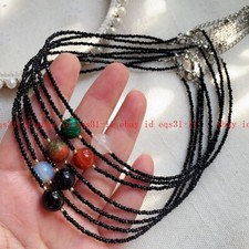 Simple 3mm Faceted Black Spinel Natural Gemstone Round Beads Necklace 14-32''