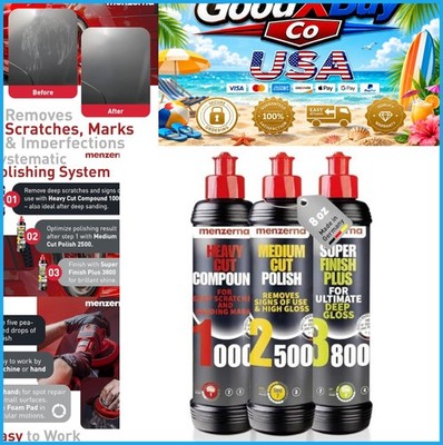 Car Polish Compound 3 Step Kit 8 oz Heavy Cut Swirl Remover Gloss Finish