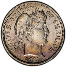 1911-S PCGS Genuine AU Barber Dime | Colorful Toning | 40th Anniversary Label