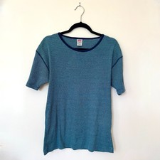 Vintage 90s Levi's Jeanswear Waffle Knit Tee Made in USA Blue Striped Size XL