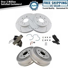 Semi Metallic Brake Pad Shoe Performance Rotor Drum Kit w/ Hardware for GM