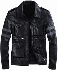 Resident Evil 6 Leon Kennedy Black Leather Jacket for Men   Cosplay Biker Coat