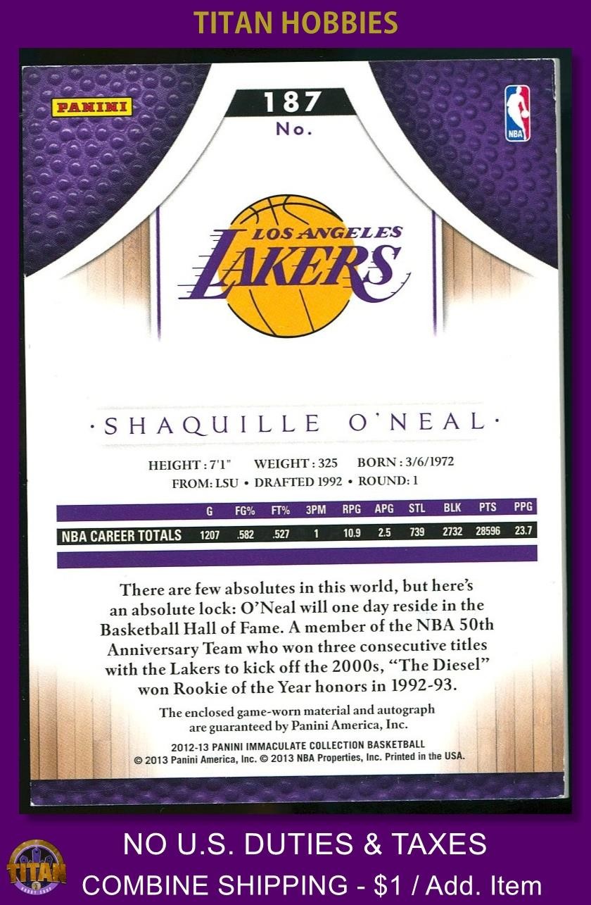 2012 Immaculate Collection Patch Autograph #187 Shaquille O'Neal PATCH AUTO /10 view 2