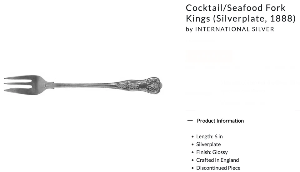 Tenedor de 14 cócteles/mariscos Kings plateado 1888 de International Silver 6" Foto 2 de 4