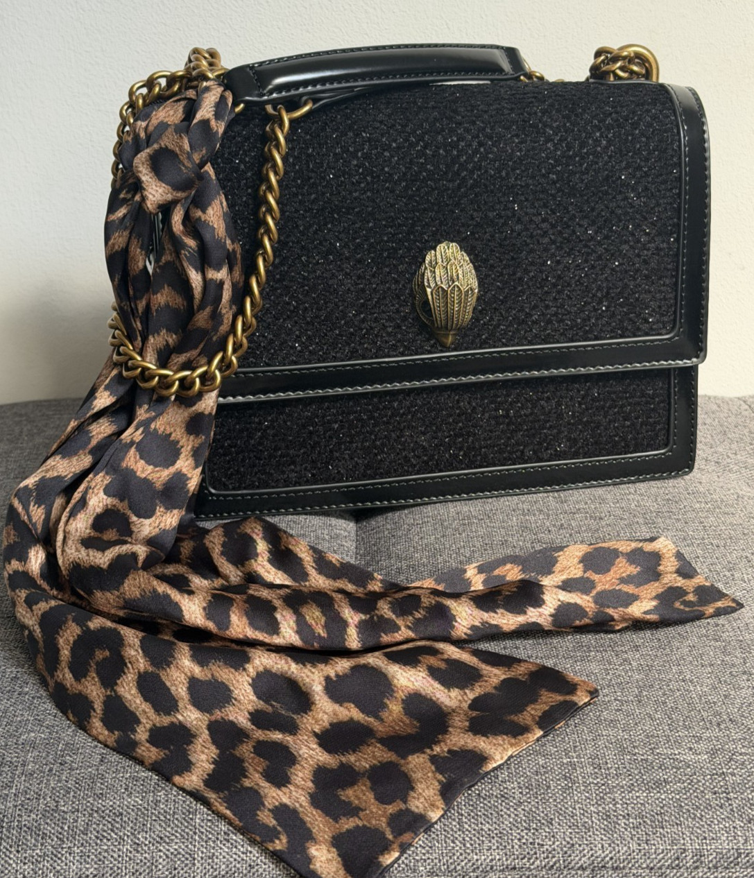 Kurt Geiger Leather Shoreditch Black Bag Chain Strap Scarf NWT RRP £269 Free🚚