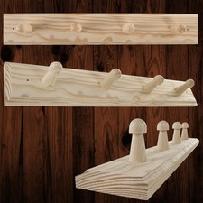 Plain Pine Wooden Wall Mounted Coat Rack 4 Peg Hooks for Doors Walls Entryway