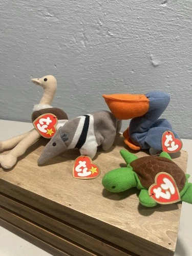 Lot of 4 Vintage 90s TY Teenie Beanie Toys Scoop Stretchy Antsy Speedy