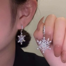 Sparkly Snowflake Earrings Zircon Faux Pearl Firework Party Jewelry Women