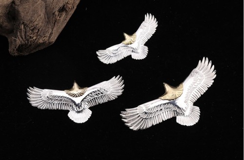 Polierter Steinkopf Adler, S925 Sterlingsilber, Goro's Style Flat-Lay Amulett - Bild 1 von 9