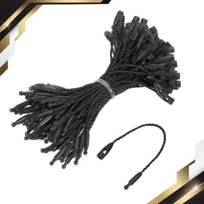 100 x Cotton Hang Tag String Snap Lock Pin Loop Fastener Plastic Ties Black 3.2''