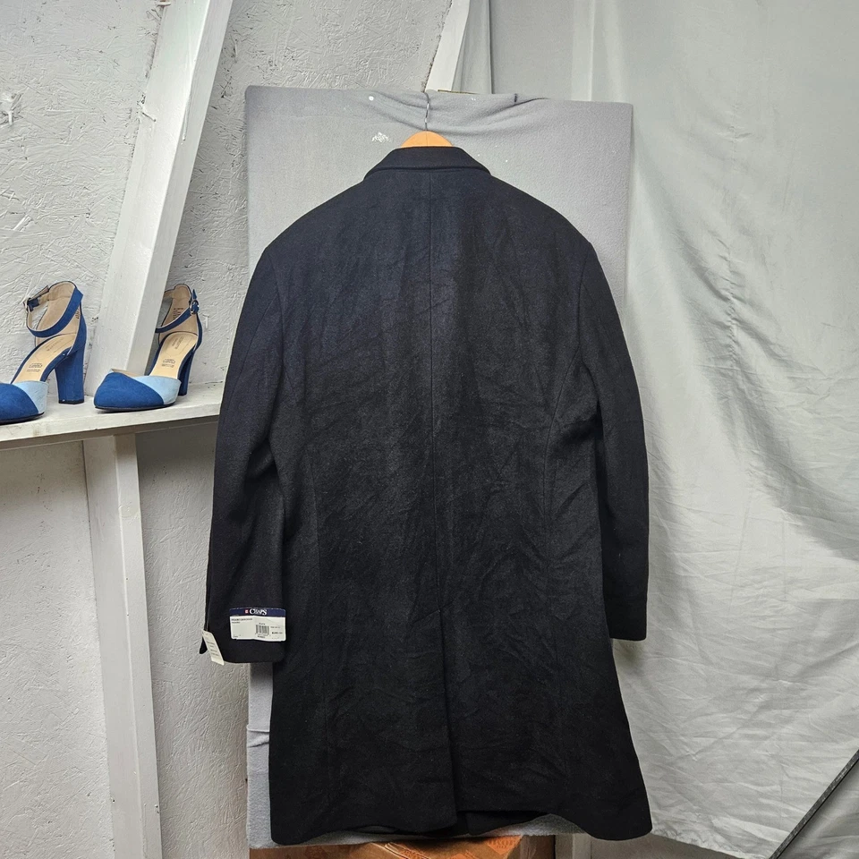 Chaps Mens Black Wool Blend Overcoat 46 Regular PGANO2SR0000 New With Tags - Image 2 of 4
