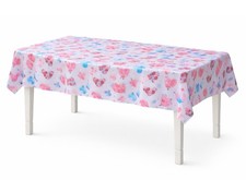 Valentine's Day Tablecloth 60 x 84 Rectangle Love Hearts Floral Print Grey Pink