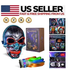 LED Skull Mask  Gloves Set - Glow in the Dark Halloween Costume for Adults
