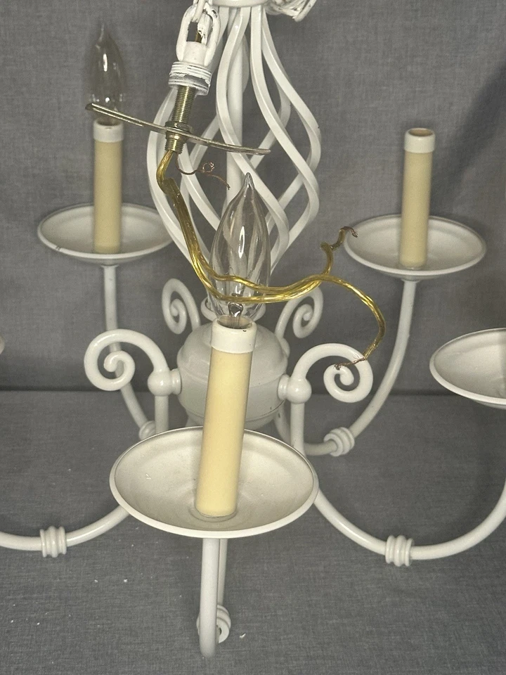 Chandelier Fixture White Metal Shabby Chic Pendant Ceiling Light  20” - Image 2 of 4