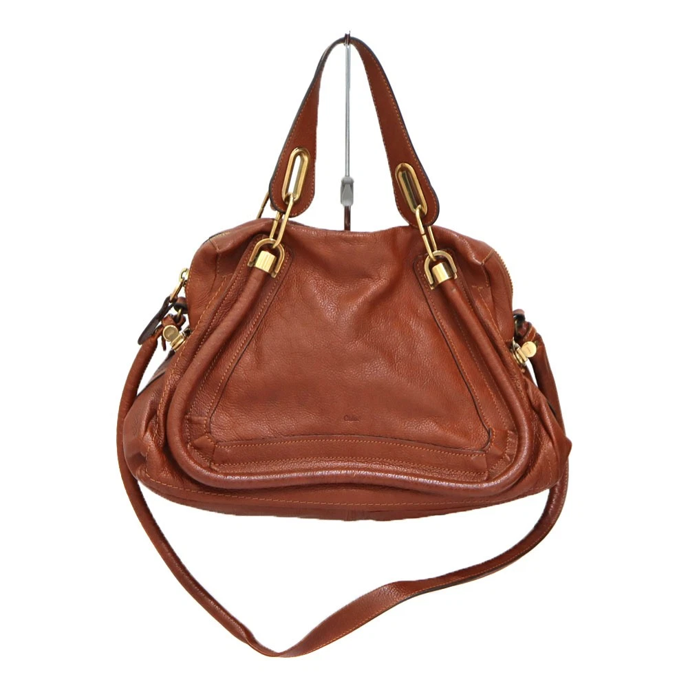 Chloe — Chloe Large Leather Brown Shoulder Bag with Papers Women's KNB1713 #KNB1713