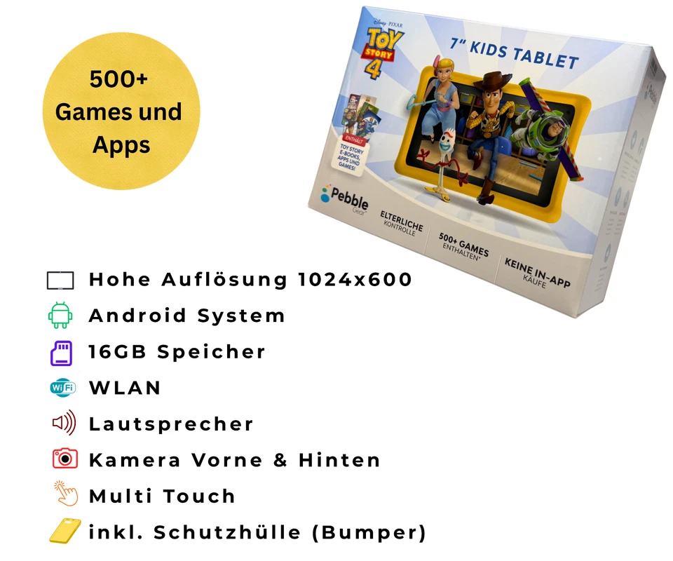 Pebble Gear Disney Kinder Tablet Kids 7 Zoll 500+ Spiele, Disney Apps & E-Books - Bild 2 von 4