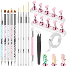 Nail Art Tools Kit with Nail Stand Holder Painting Brushes Dotting Pens Gel