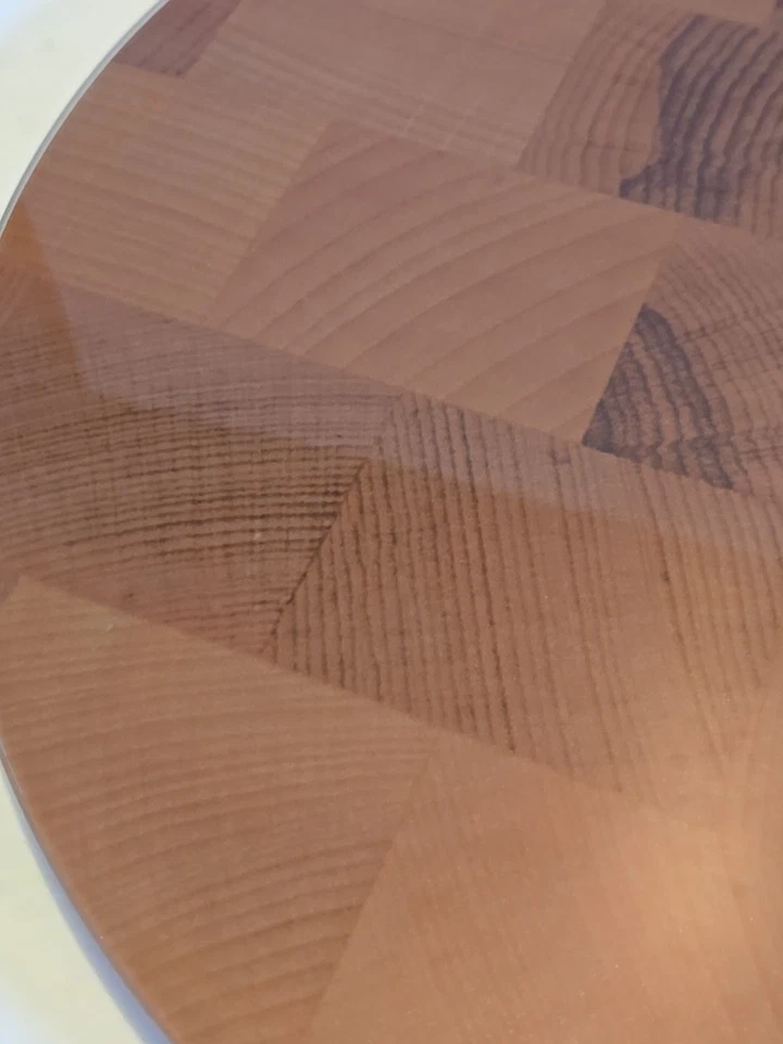 Round 15 Inch Tempered Glass Cooks Essentials Lazy Susan Brown Wood Grain Look - Image 3 of 4