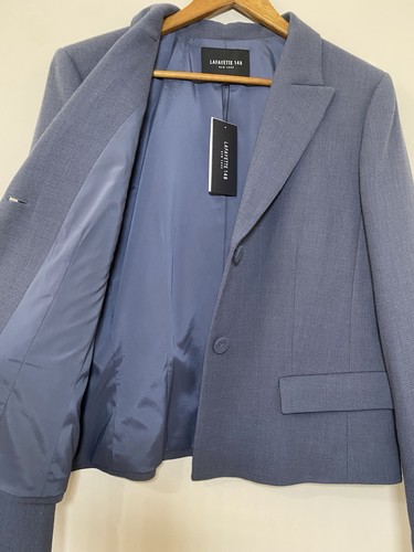 LaFayette 148 Blazer Womens Sz 14 Admiral Blue 100% Wool 2 Button Textured $598 - Picture 3 of 8