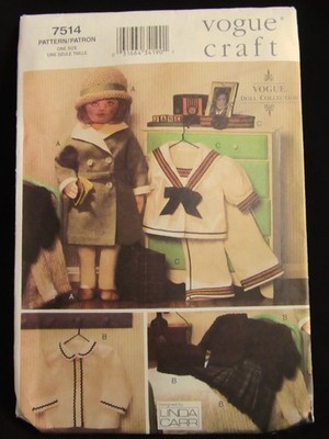 Vogue Craft Pattern 7514 - 1930s Wardrobe for 18'' Doll Clothes Linda Carr UNCUT