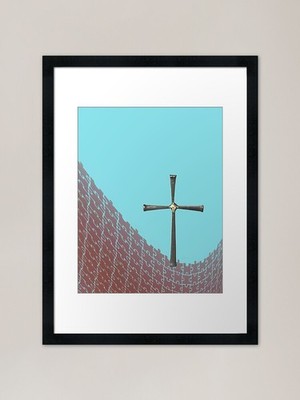 Osterkreuz mit Himmel über Puzzle gerahmtes Wandbild Poster Leinwanddruck Bild